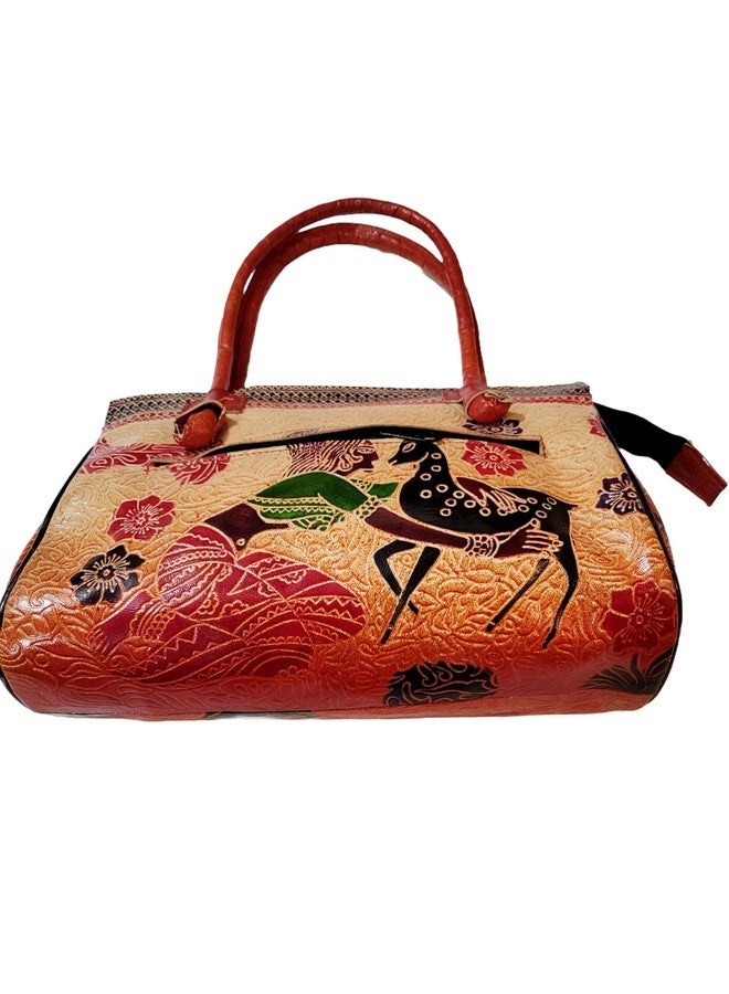 CLASSIQUE Shantiniketan Leather Large shoulder bag 10 x 8 inch Shakuntala With Deer - Image 4