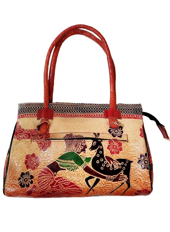 CLASSIQUE Shantiniketan Leather Large shoulder bag 10 x 8 inch Shakuntala With Deer - Image 1
