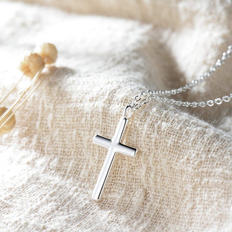 Fettero Cross Necklace Sliver Faith Pendant 14K White Gold Plated Dainty Chain Minimalist Simple Tiny God Lords Prayer Religious Jewelry Gift - Image 5