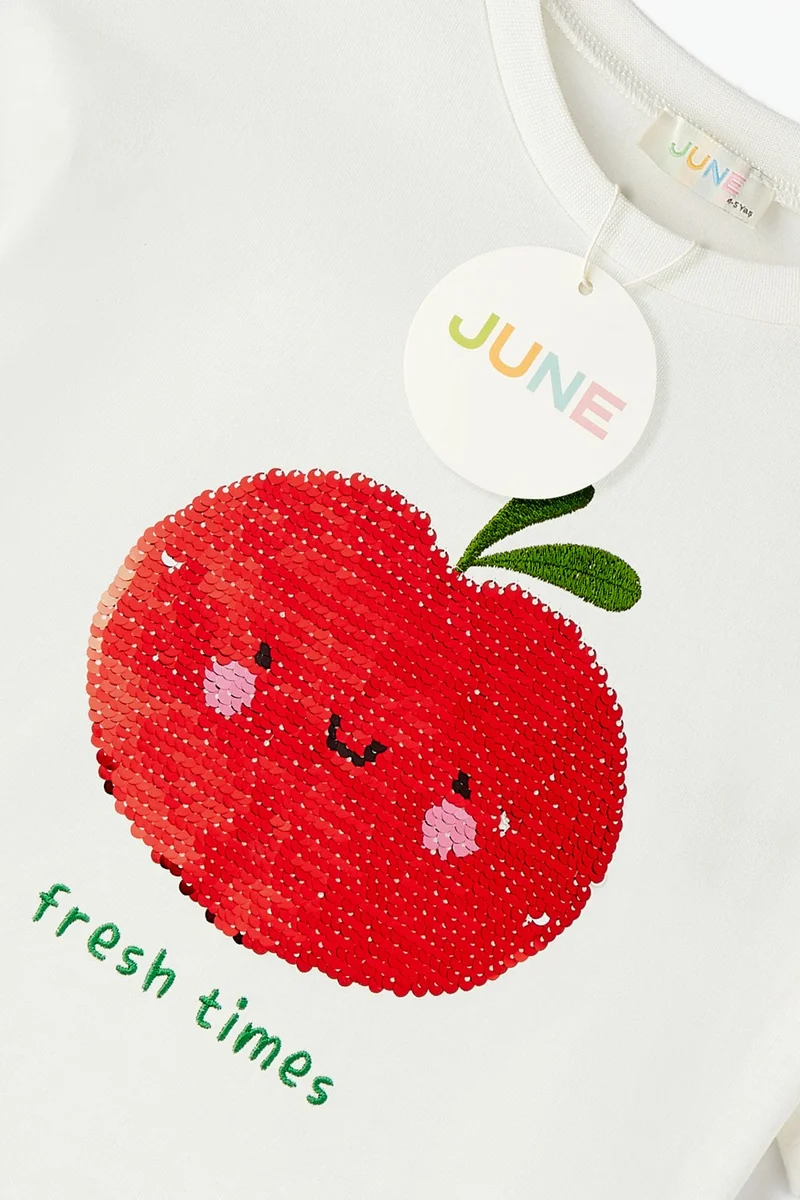جون Girls Spinning Apple Sequined T-Shirt