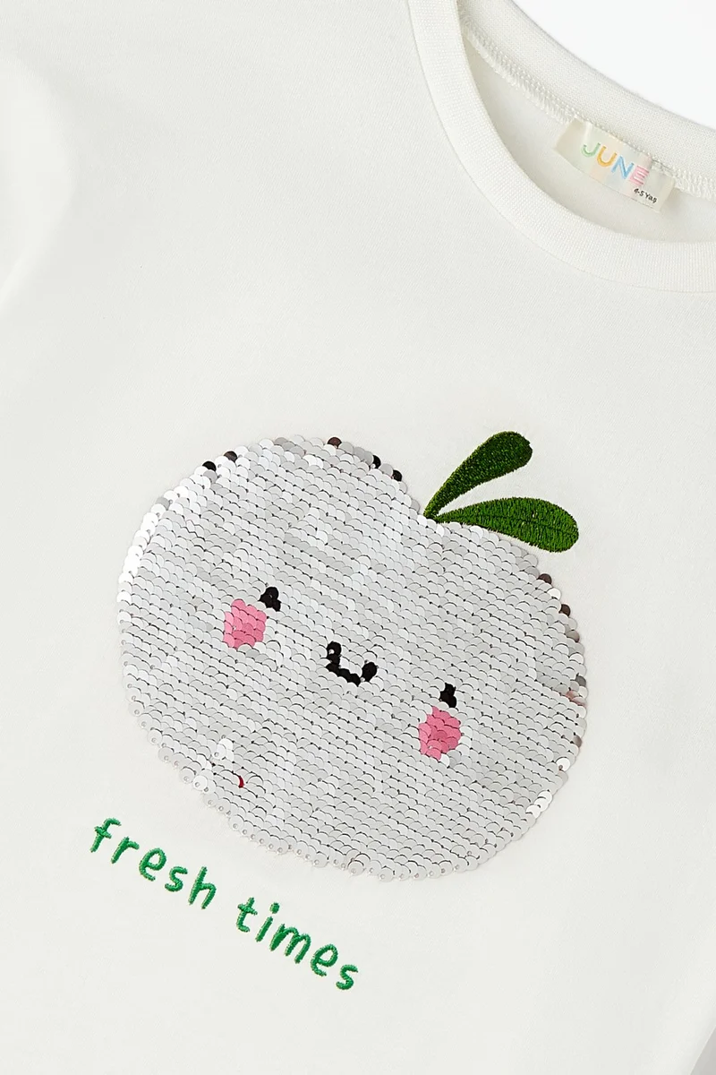 جون Girls Spinning Apple Sequined T-Shirt