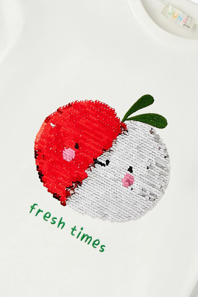 جون Girls Spinning Apple Sequined T-Shirt