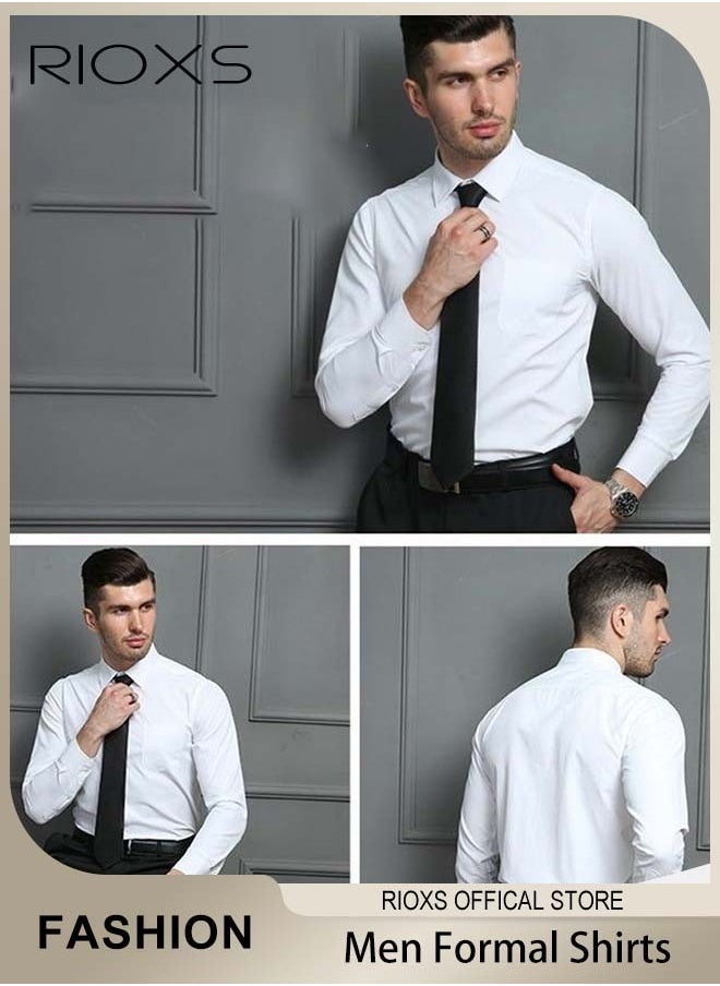 RIOXS - Men's French Cuff Dress Shirt, Slim Fit Formal Business Button Down Shirt For Men, Long Sleeve Dress Shirts With Pocket, Men's Shirt For Formal Party, Weddings Or Business Meetings, Soild Formal Shirt For Boyfriend Husband - Image 1