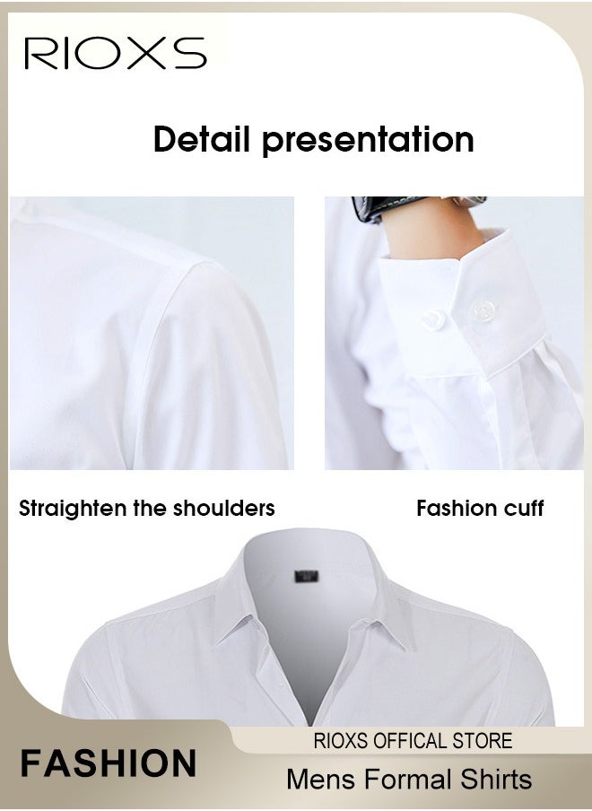 RIOXS - Men's French Cuff Dress Shirt, Slim Fit Formal Business Button Down Shirt For Men, Long Sleeve Dress Shirts With Pocket, Men's Shirt For Formal Party, Weddings Or Business Meetings, Soild Formal Shirt For Boyfriend Husband - Image 1