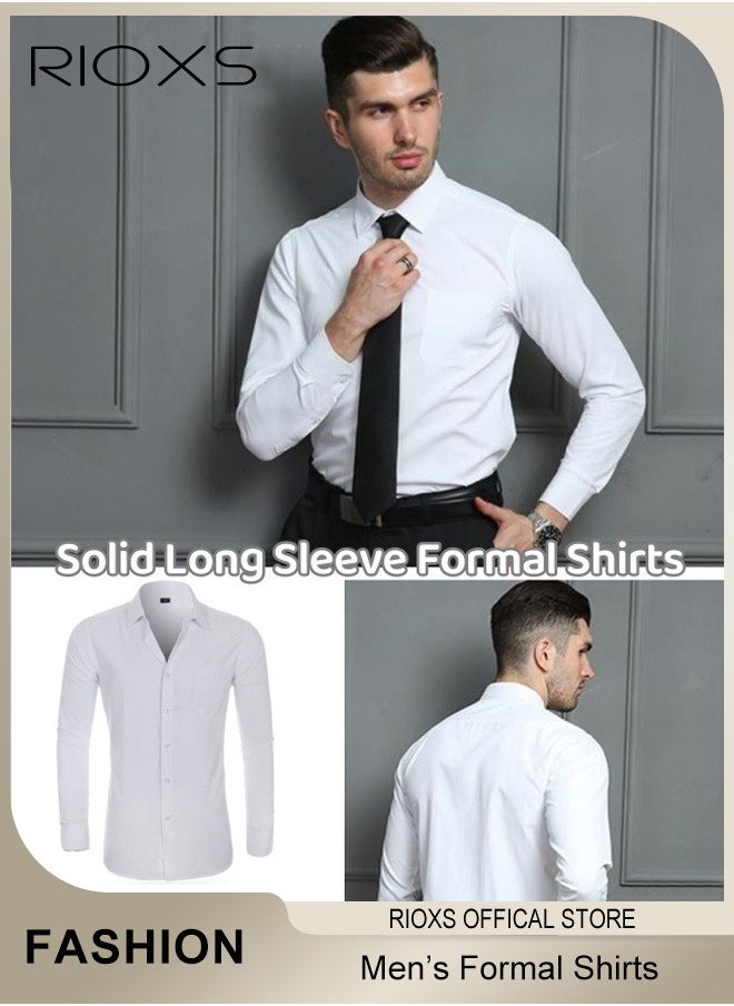 RIOXS - Men's French Cuff Dress Shirt, Slim Fit Formal Business Button Down Shirt For Men, Long Sleeve Dress Shirts With Pocket, Men's Shirt For Formal Party, Weddings Or Business Meetings, Soild Formal Shirt For Boyfriend Husband - Image 1