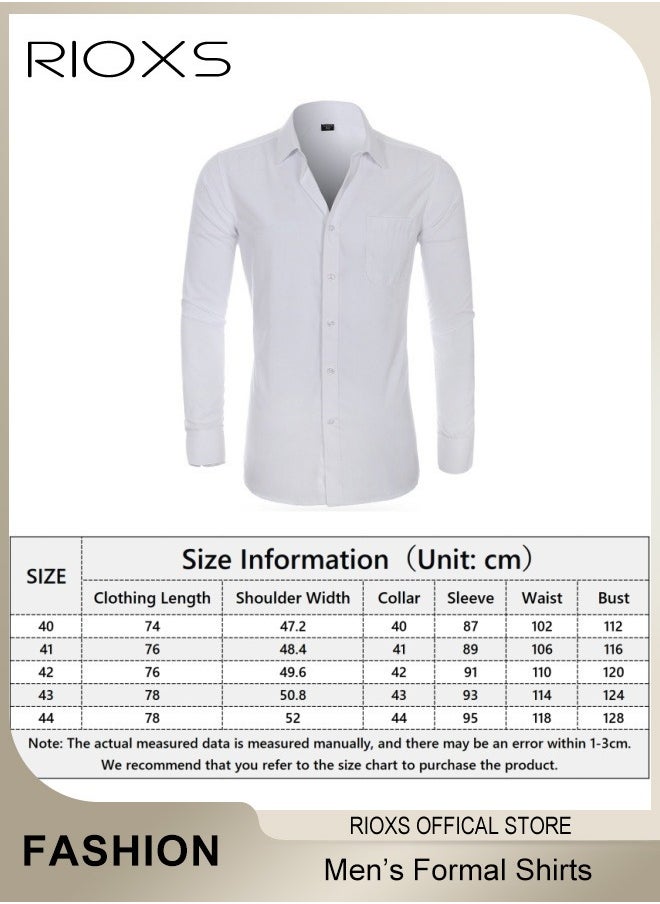 RIOXS - Men's French Cuff Dress Shirt, Slim Fit Formal Business Button Down Shirt For Men, Long Sleeve Dress Shirts With Pocket, Men's Shirt For Formal Party, Weddings Or Business Meetings, Soild Formal Shirt For Boyfriend Husband - Image 1