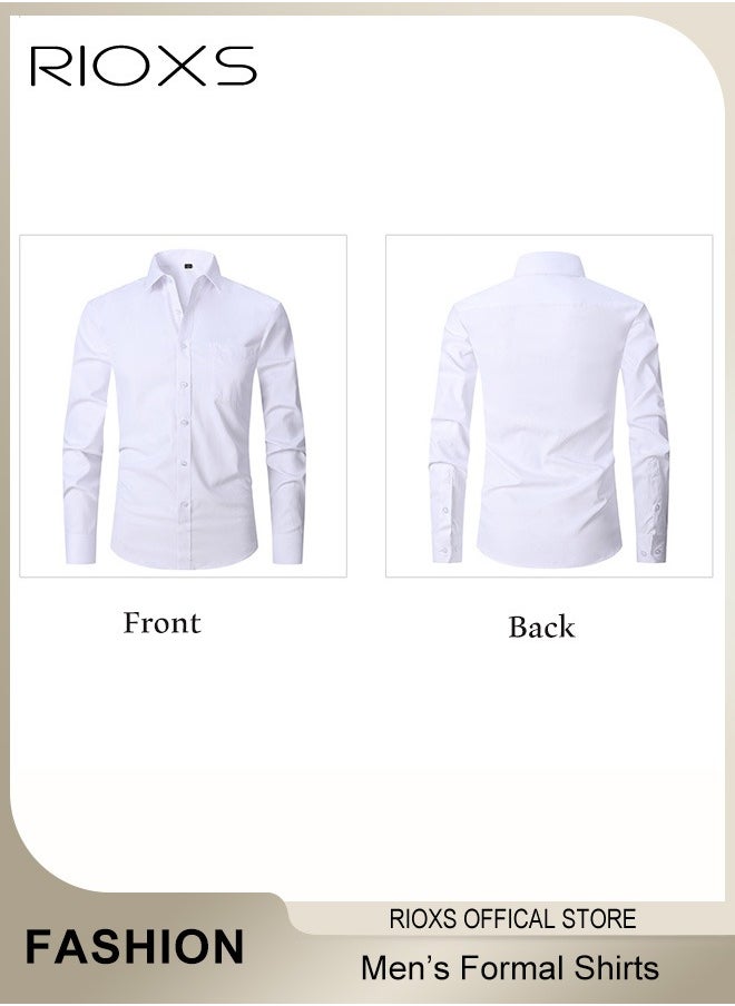 RIOXS - Men's French Cuff Dress Shirt, Slim Fit Formal Business Button Down Shirt For Men, Long Sleeve Dress Shirts With Pocket, Men's Shirt For Formal Party, Weddings Or Business Meetings, Soild Formal Shirt For Boyfriend Husband - Image 1