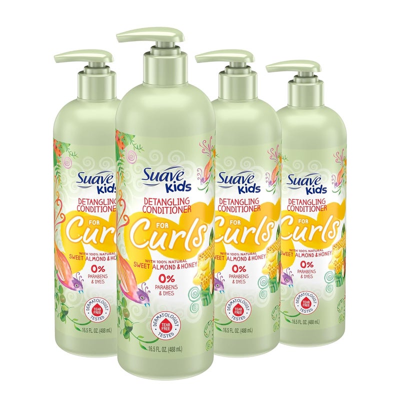 Suave Kids Natural Sweet Almond Honey Curly Hair Detangling Conditioner Tear Free No Parabens No Dyes 165 Oz Pack of 4