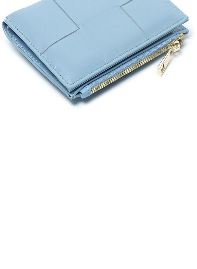 Loquat Leather Hand-Woven Two-Fold Wallet Light Blue  - Image 2