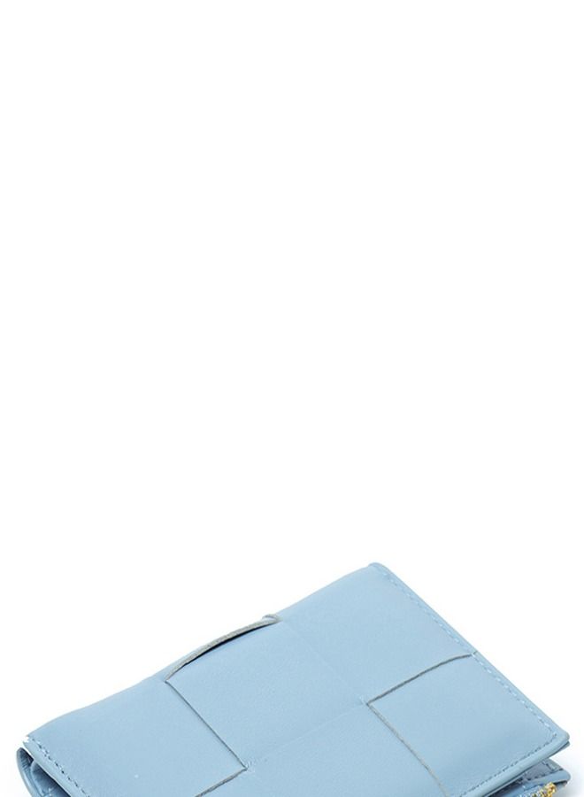 Loquat Leather Hand-Woven Two-Fold Wallet Light Blue  - Image 3