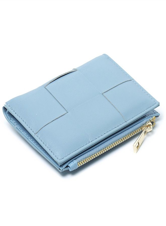Loquat Leather Hand-Woven Two-Fold Wallet Light Blue  - Image 1