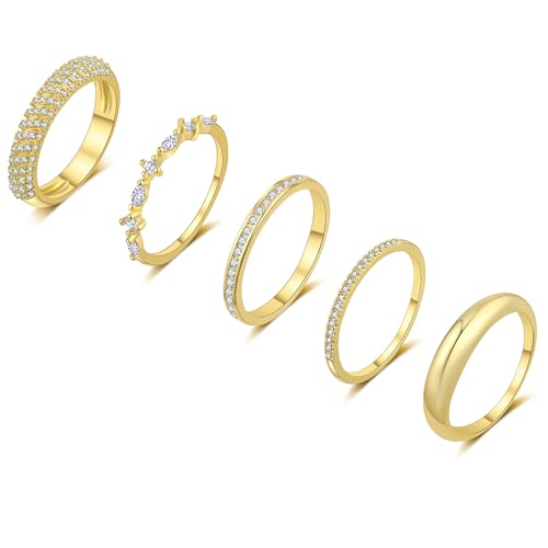 FUNEIA Stackable Gold Rings for Women Non Tarnish Trendy Dainty 14K Gold Plated Stacking Cubic Zirconia Thumb Ring Set Pack Statement Chunky Band Rings Promise Engagement Rings Size 7 8 9 10 11 - Image 1