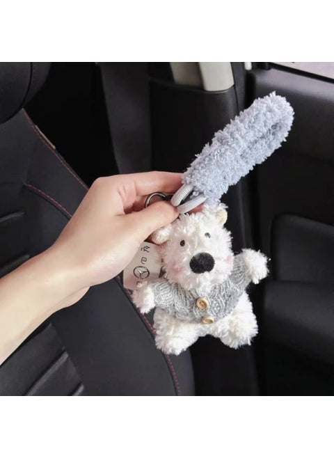 Cute Westie Dog Keychain Plush Charm Grey button scrawled dog [plush gray rope]]