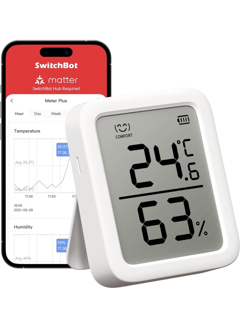 SwitchBot Indoor Bluetooth Thermometer Hygrometer Plus – Digital Temperature & Humidity Sensor with App, Data Storage, Dew Point & VPD Monitoring - Image 1