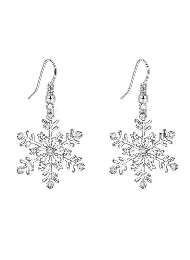SELOVO Clear Cubic Zirconia Fishhoop Snowflake Earring Hook Dangle Drop Earrings For Woman For Christmas - Image 1