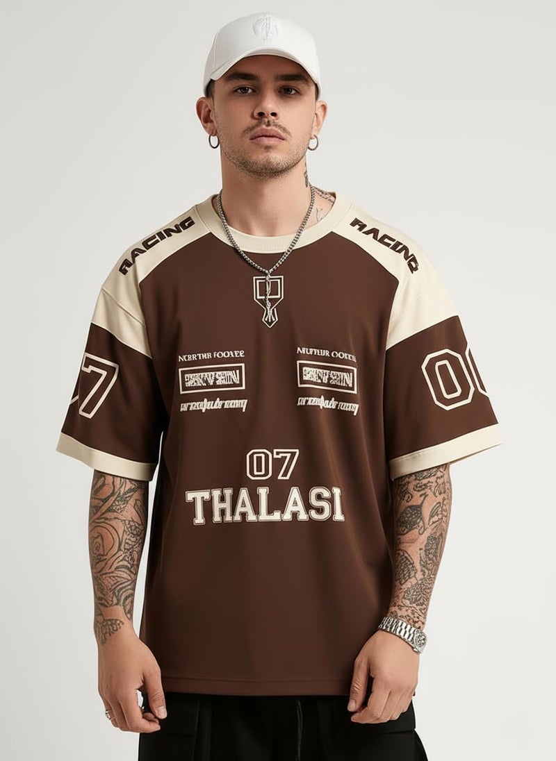 THALASI Men Cotton Jersey Aesthetic Oversized T shirts for Men | Sports Jerseys T-shirts & Half Sleeve Round Neck Printed Tshirt for Mens - Down Shoulder Loose & Baggy Fit Korean T shirt for Man & Boy - Image 3