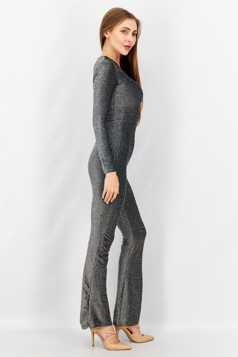 Don't Call Me Jennyfer Women Textured Long Sleeve Jumpsuits, Silver Combo  - Image 3