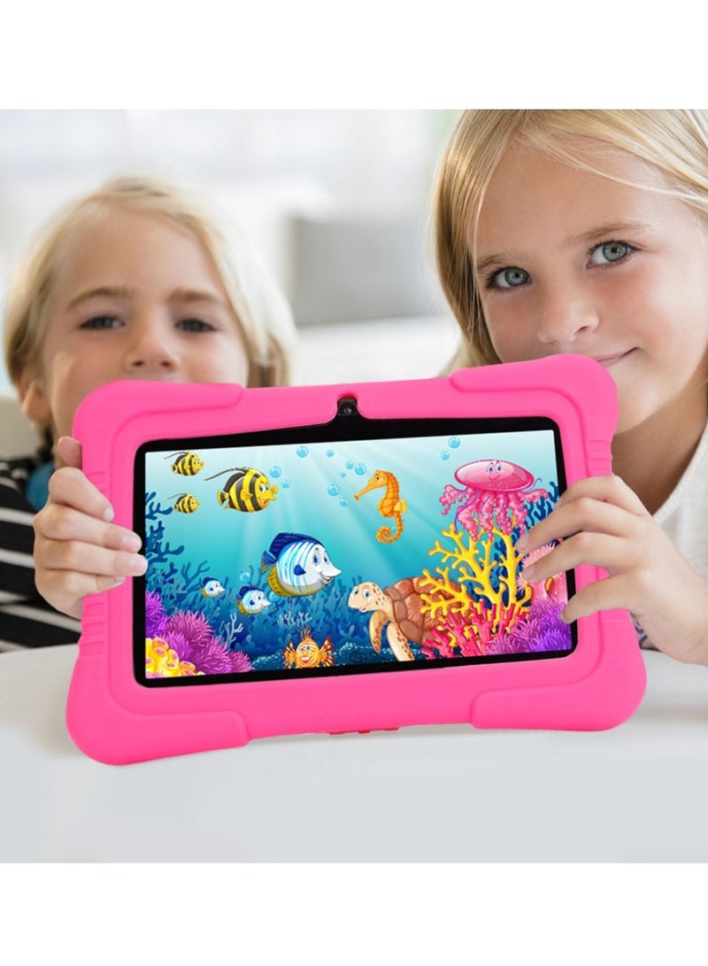 7-Inch Android Kids Tablet PC for Study Education, 1G RAM 16G ROM WiFi 1024*600 Children Tablets with Silicone Tablet Case (Pink)  - Image 1