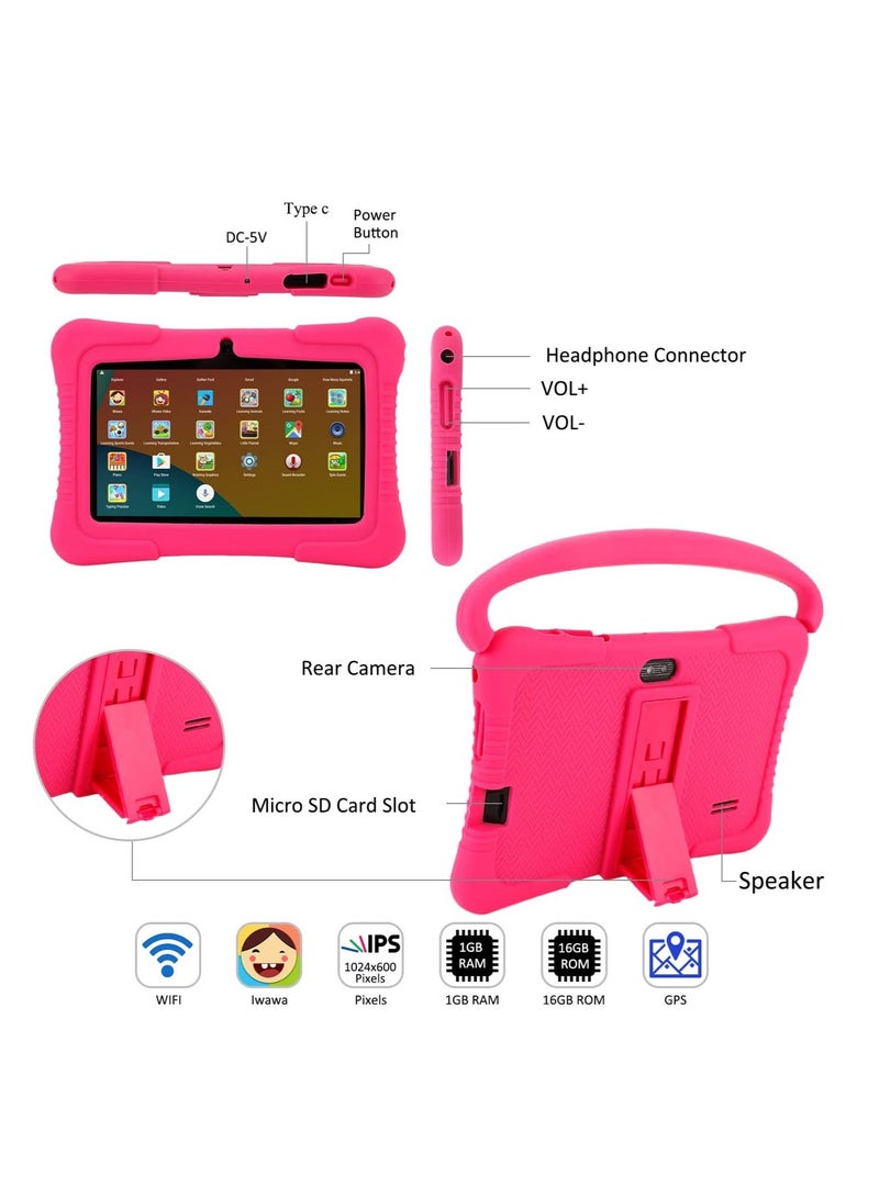 7-Inch Android Kids Tablet PC for Study Education, 1G RAM 16G ROM WiFi 1024*600 Children Tablets with Silicone Tablet Case (Pink)  - Image 4