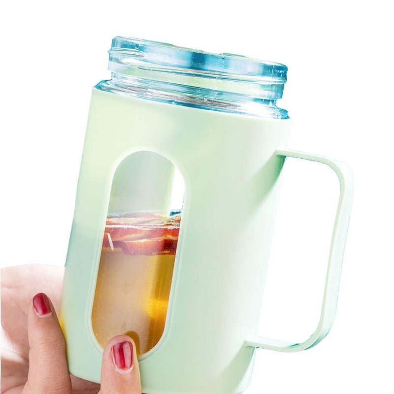 HAPPY BORN Glass Travel mug with lid PACK OF 1 double glass with handle office drinking cup Leakproof hot water or coffee mug 500 ML - Image 2
