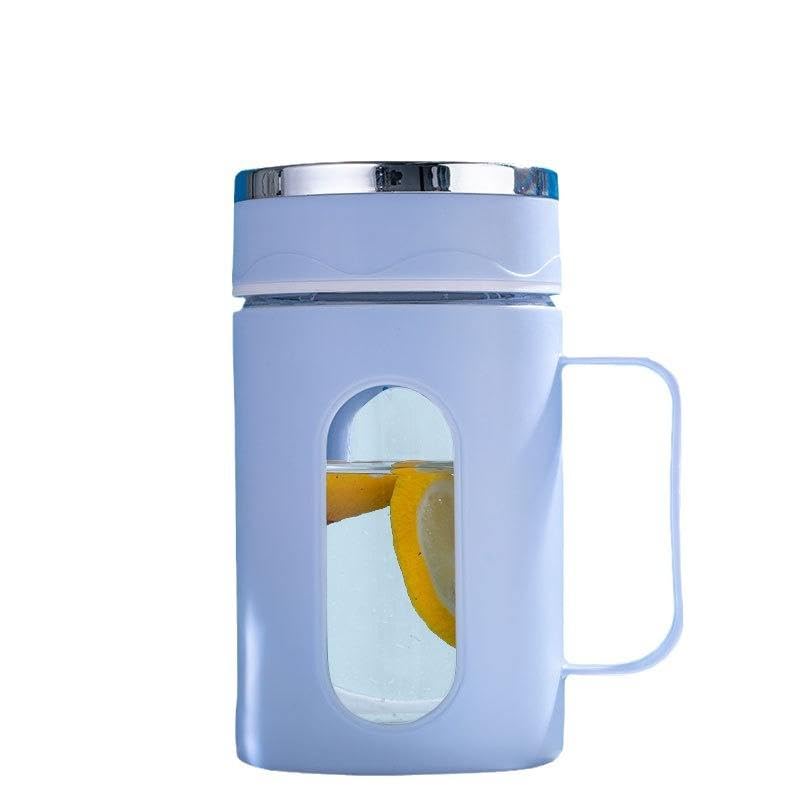 HAPPY BORN Glass Travel mug with lid PACK OF 1 double glass with handle office drinking cup Leakproof hot water or coffee mug 500 ML - Image 1