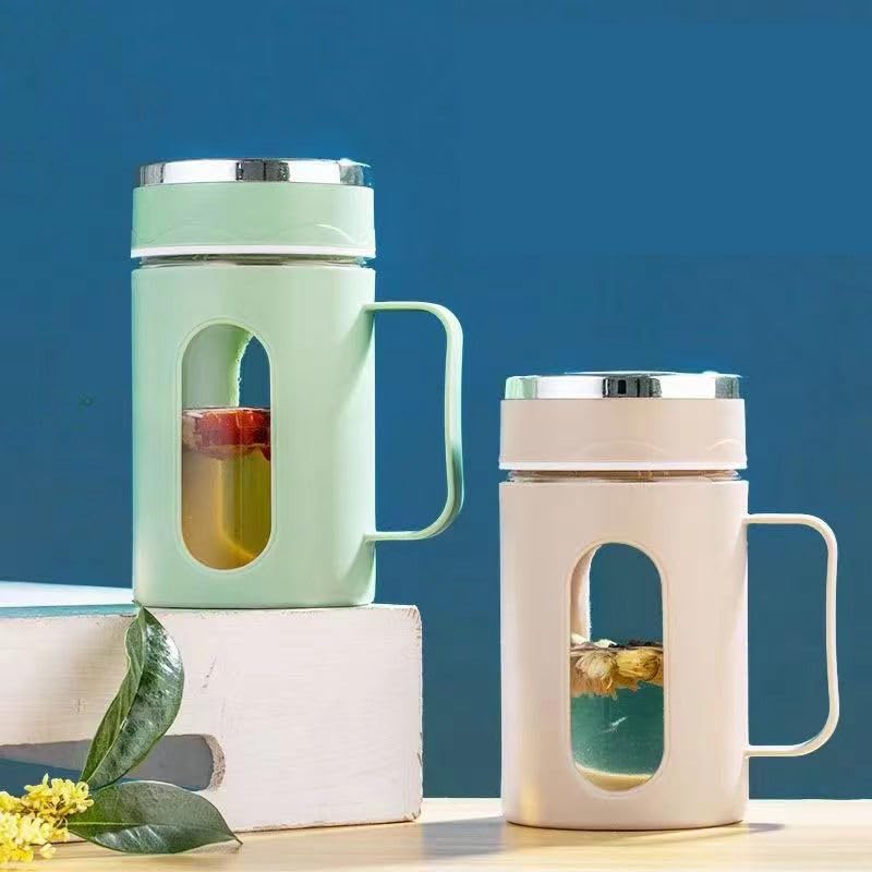 HAPPY BORN Glass Travel mug with lid PACK OF 1 double glass with handle office drinking cup Leakproof hot water or coffee mug 500 ML - Image 4