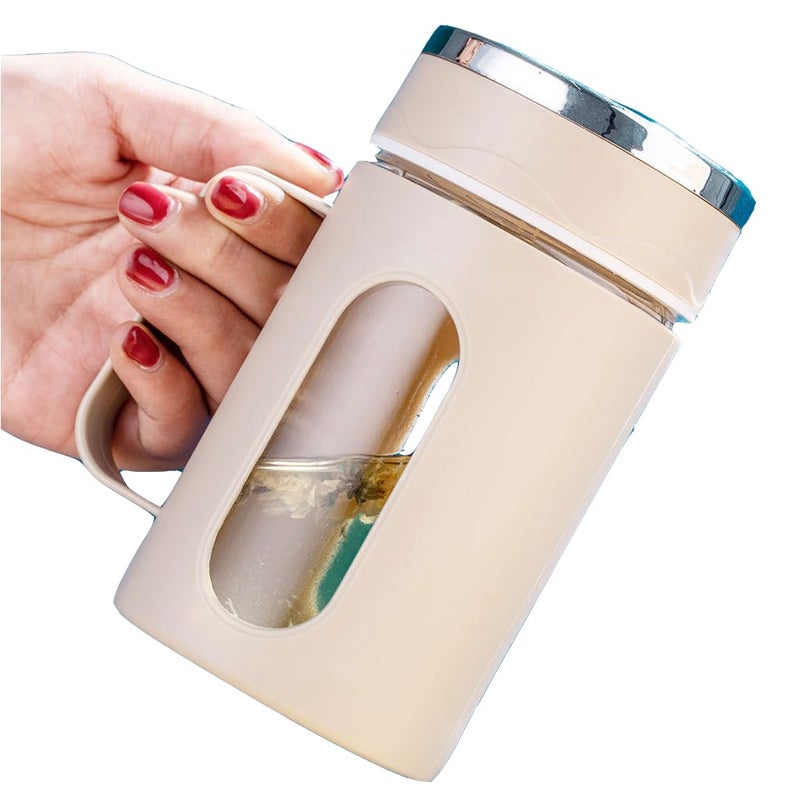 HAPPY BORN Glass Travel mug with lid PACK OF 1 double glass with handle office drinking cup Leakproof hot water or coffee mug 500 ML - Image 3