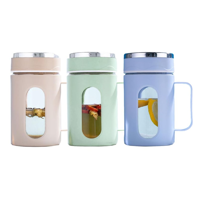 HAPPY BORN Glass Travel mug with lid PACK OF 1 double glass with handle office drinking cup Leakproof hot water or coffee mug 500 ML - Image 5