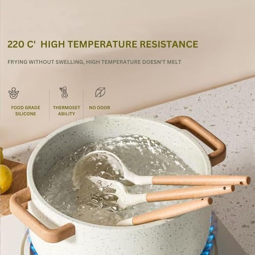 Vasukie Silicone Spatula Set – Kitchen Tools Utensils Wooden Nonstick Pan Spoons, Spoon for Cooking Baking Items, All Small Mini Rubber Cookware Products Tool Brush, Dosa Icing Pot 3PC Set Grey - Image 5