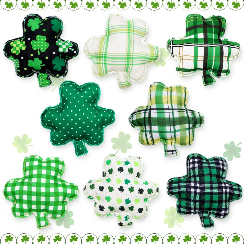 KORMMCO St Patricks Day Stuffed Fabric Shamrock 8 Pieces Shamrock Shaped Ornaments St Patricks Day Luck Clover Decoration for Tiered Tray Bowl Basket - Image 2