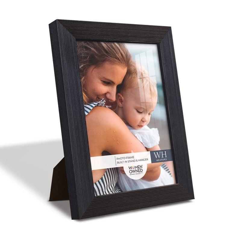Renditions Gallery 5x7 inch Picture Frame Modern Style Wood Pattern and High Definition Glass Ready for Wall and Tabletop Photo Display Black Frame