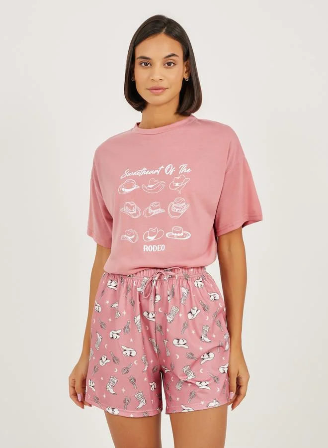 ستايلي Sweetheart Of The Rodeo Print T-Shirt and Shorts Set
