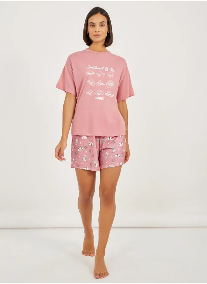 Styli Sweetheart Of The Rodeo Print T-Shirt and Shorts Set