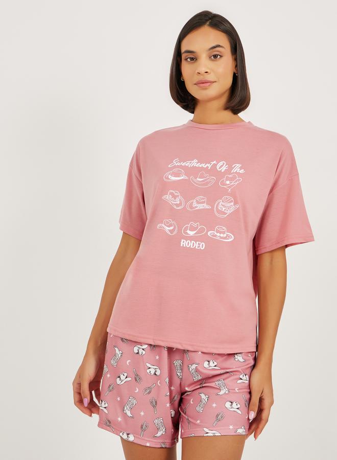 ستايلي طقم تي شيرت وشورت بطبعة حبيبة رعاة البقر - Image 1