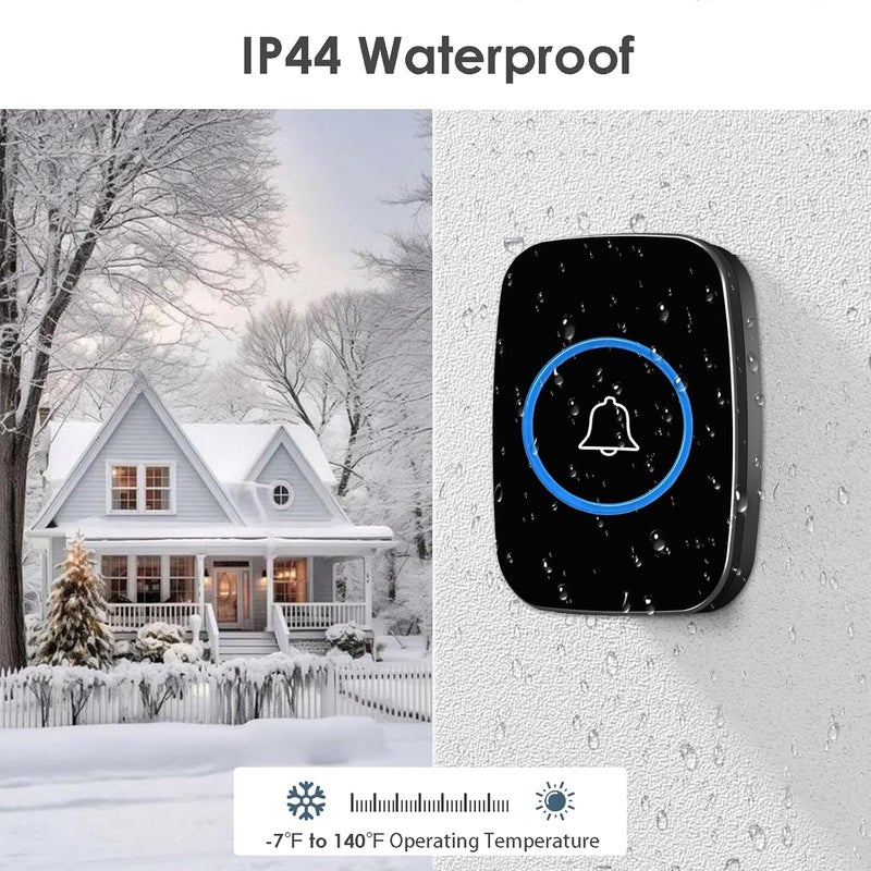 Full House Wireless Doorbell, FullHouse Waterproof Door Bell Kit, Distinguish front and rear doors, Over 1000 feet Range and 60 Chime, 5 Levels Volume and LED Flash, for Home Office Classroom - Image 3