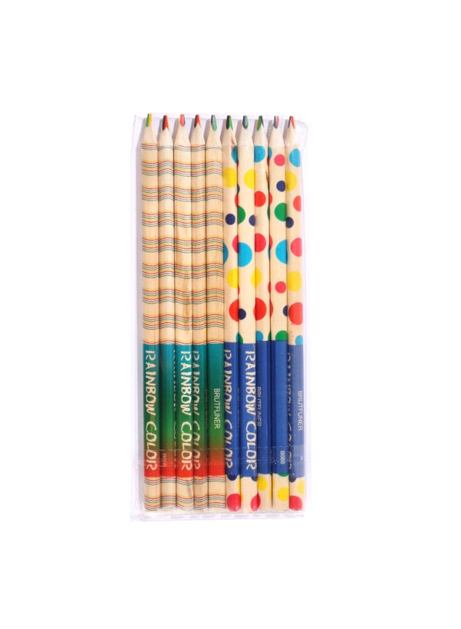 Brutfuner Korean Creative Stationery Four-color Color Pencil Four-color Same Core Triangle Color Pencil Rainbow Core Children's Graffiti - Image 1