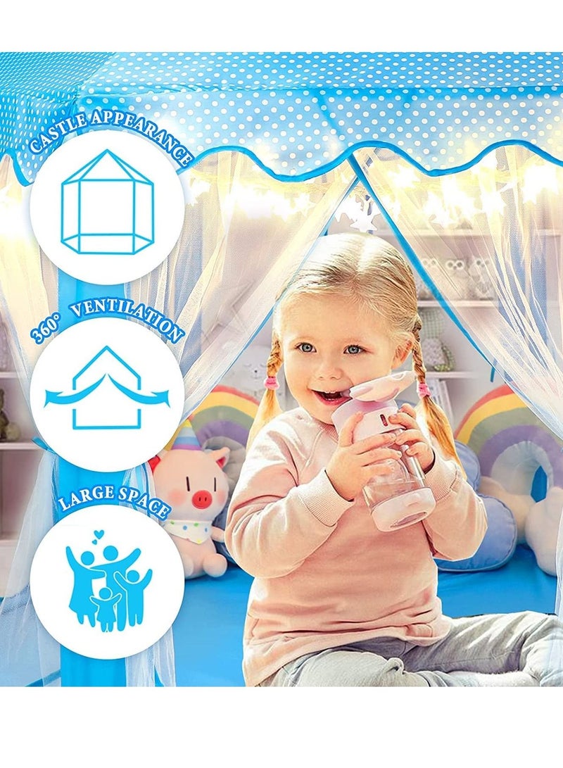 Hexagonal Princess Castle Indoor and Outdoor Play House Tent For Kids Blue - Image 4