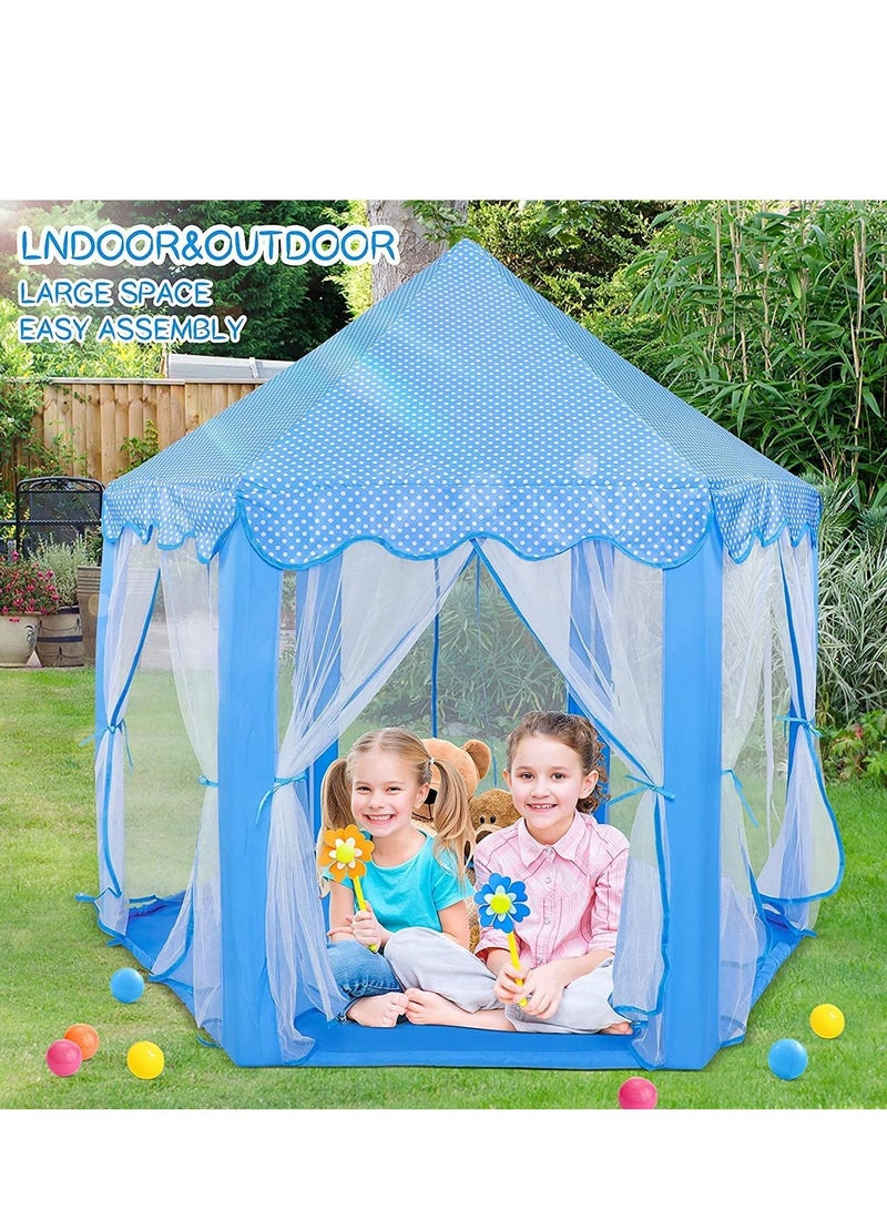 Hexagonal Princess Castle Indoor and Outdoor Play House Tent For Kids Blue - Image 3