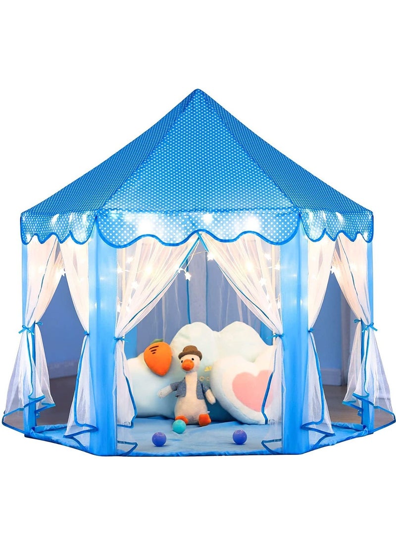 Hexagonal Princess Castle Indoor and Outdoor Play House Tent For Kids Blue - Image 1