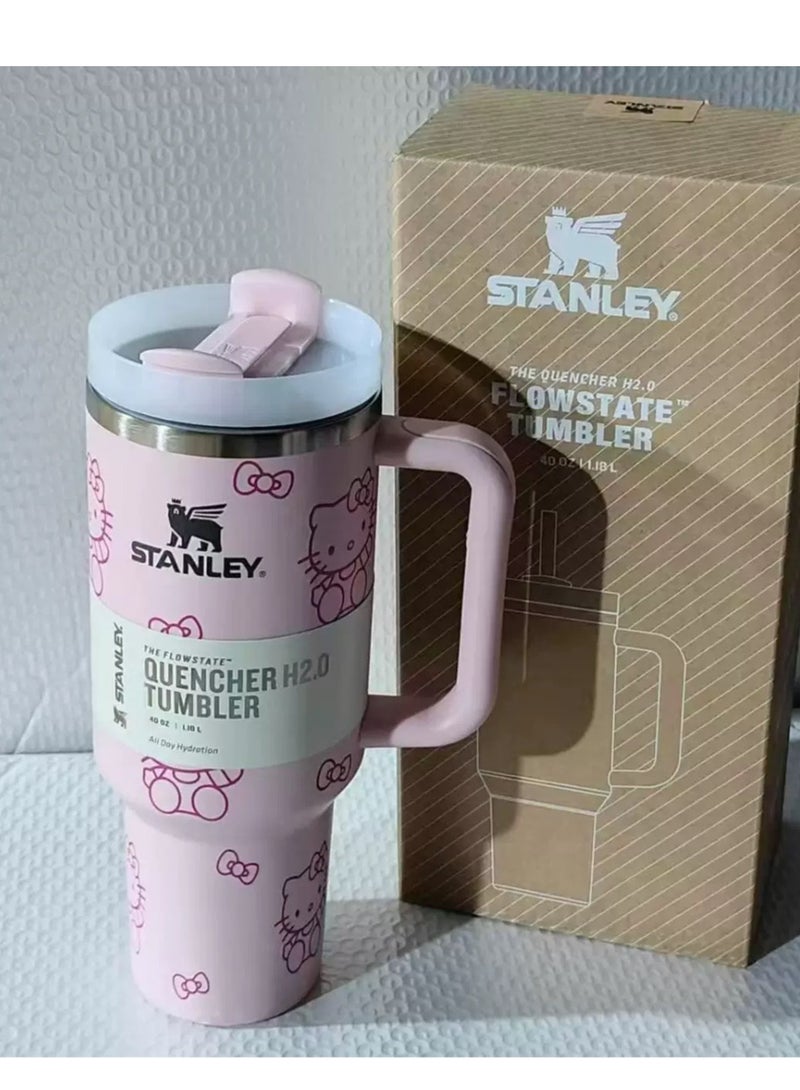 Hello Kitty Quencher H2.0 FlowState Stainless Steel Vacuum Insulated Tumbler with Lid and Straw for Water, Iced Tea or Coffee, Smoothie and More, 40 oz