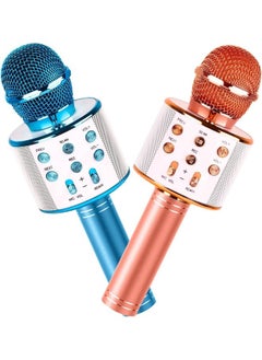 ELTRAZONE 2-Pack Kids Karaoke Microphones: Portable Bluetooth Singing Toys in Blue & Rose Gold - Perfect Birthday Gifts  - Image 1