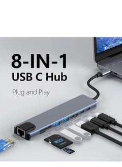 Generic USB C Hub Docking Station, 8 in 1 USB C Dongle with 4K@60Hz HDMI, RJ45 Ethernet, 100W PD, SD/TF Card Reader, 2 USB Ports, USB Type C Hub for MacBook Pro Air M1 Dell XPS Nintendo Switch  - Image 1
