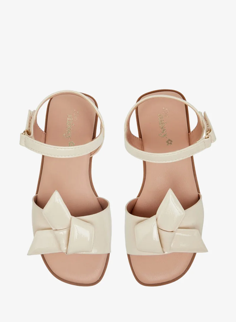 Little Missy WHITE Girls Bow Accent Sandals with Hook and Loop Closure for Women | Best Price UAE