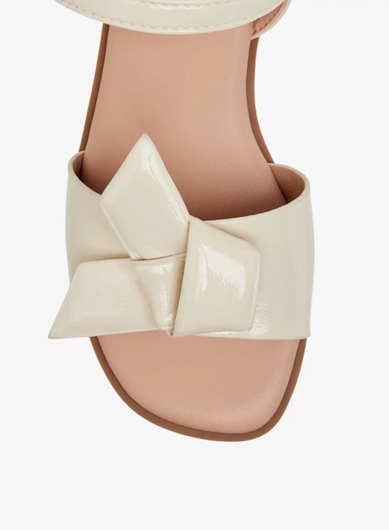 Little Missy WHITE Girls Bow Accent Sandals with Hook and Loop Closure for Women | Best Price UAE