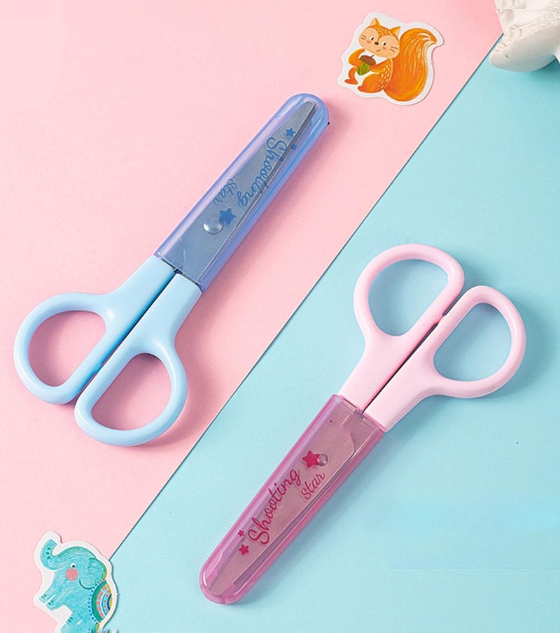 Wolpin 1 Pc Craft Scissor for Kids with Safety Cover | Blunt Tip Universal Scissors for School & Home Use (Blue) - Image 1