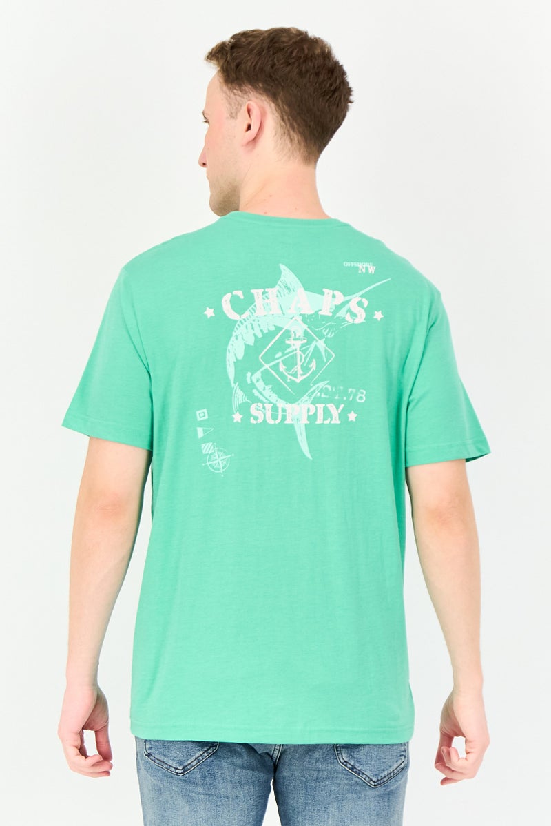 Chaps Men crew Neck Brand logo Short Sleeve T-Shirt, Green - Image 3