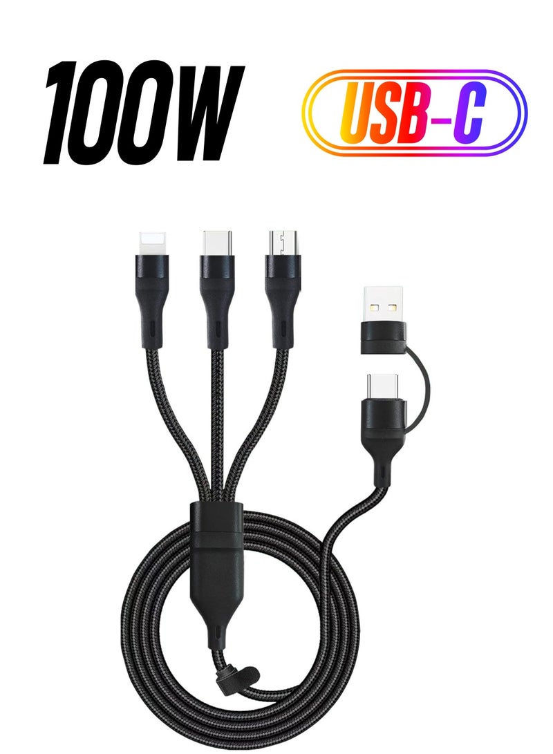 Rock Pow 100W USB C to Multi Charging Cable, QC 5A 2-in-1 USB A to C PD Port and 3-in-1 Braided Fast Charging Cord, with Type C/Micro Connectors, Universal Sync Charger Adapter for Laptop/Tablet/Phone  - Image 1