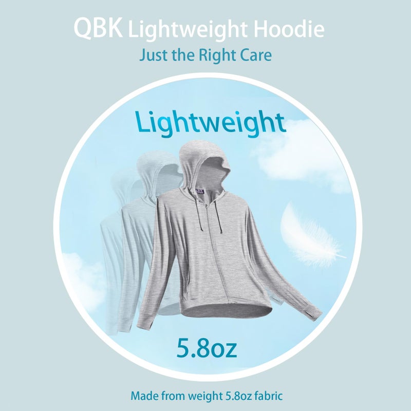 QBK Light Weight Zip Up Hoodie Thin Summer Jacket For Women(Light Grey M) - Image 2
