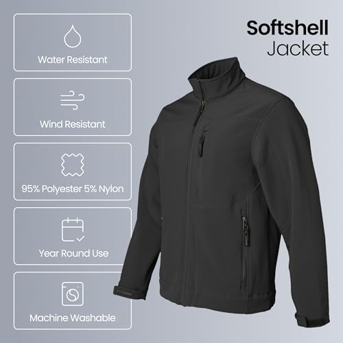 Weatherproof Men's Softshell Jacket for Men, Wind & Water Resistant, Breathable Midweight Outdoor Coat, Lightweight Windbreaker for Spring, Fall & Winter - Charcoal, Large - Image 2
