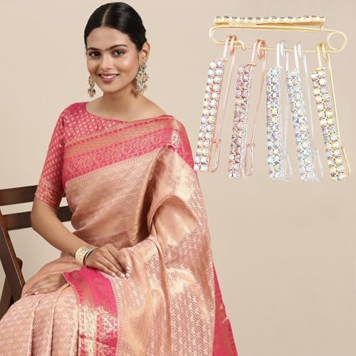 VAMA FASHIONS Gold Silver Rhinestone Crystal Stone Sarees Brooch Coat Dress Draping Gown Shawl Bridal Safety Saree Pins Accessory for Women & Girls - Image 2